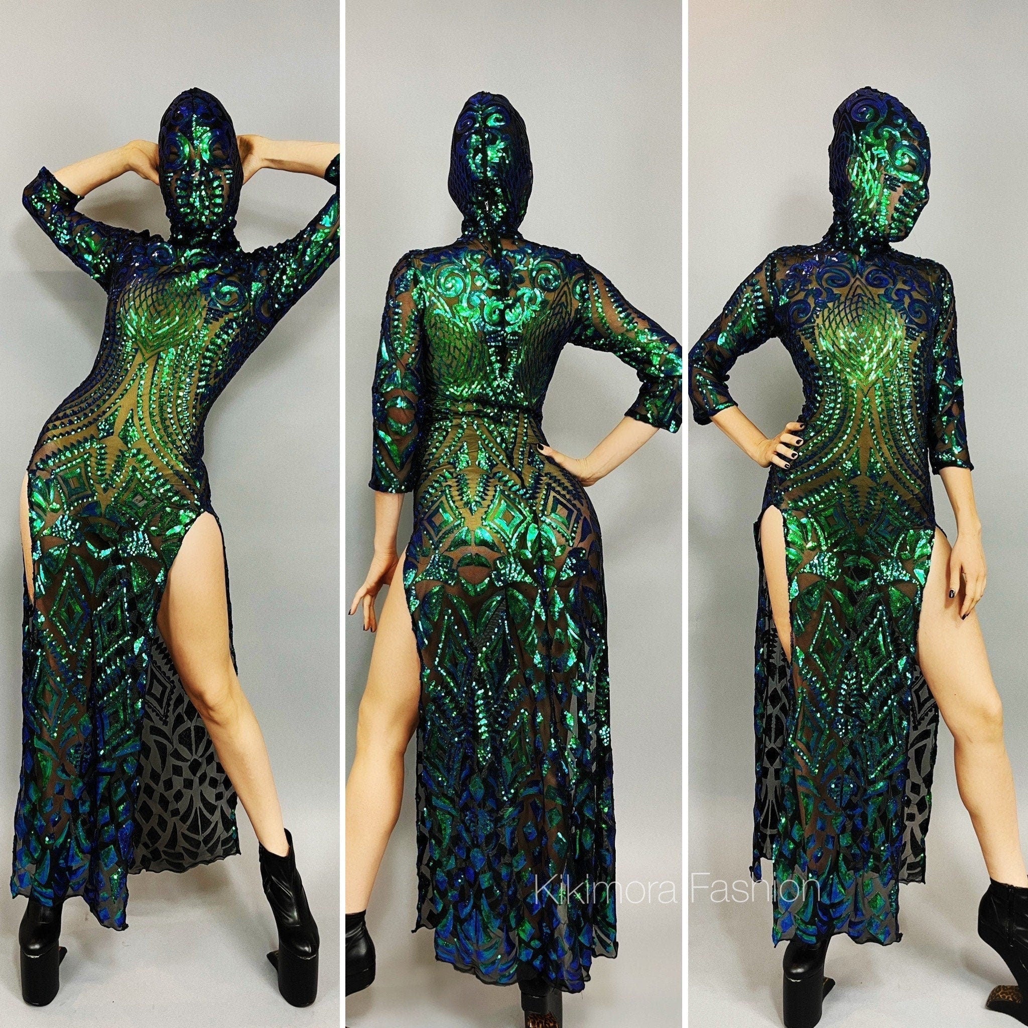 Beautiful Sequins Dress, Festival Fashion, Futuristic Clothing, Alien Headpiece, Trending Now