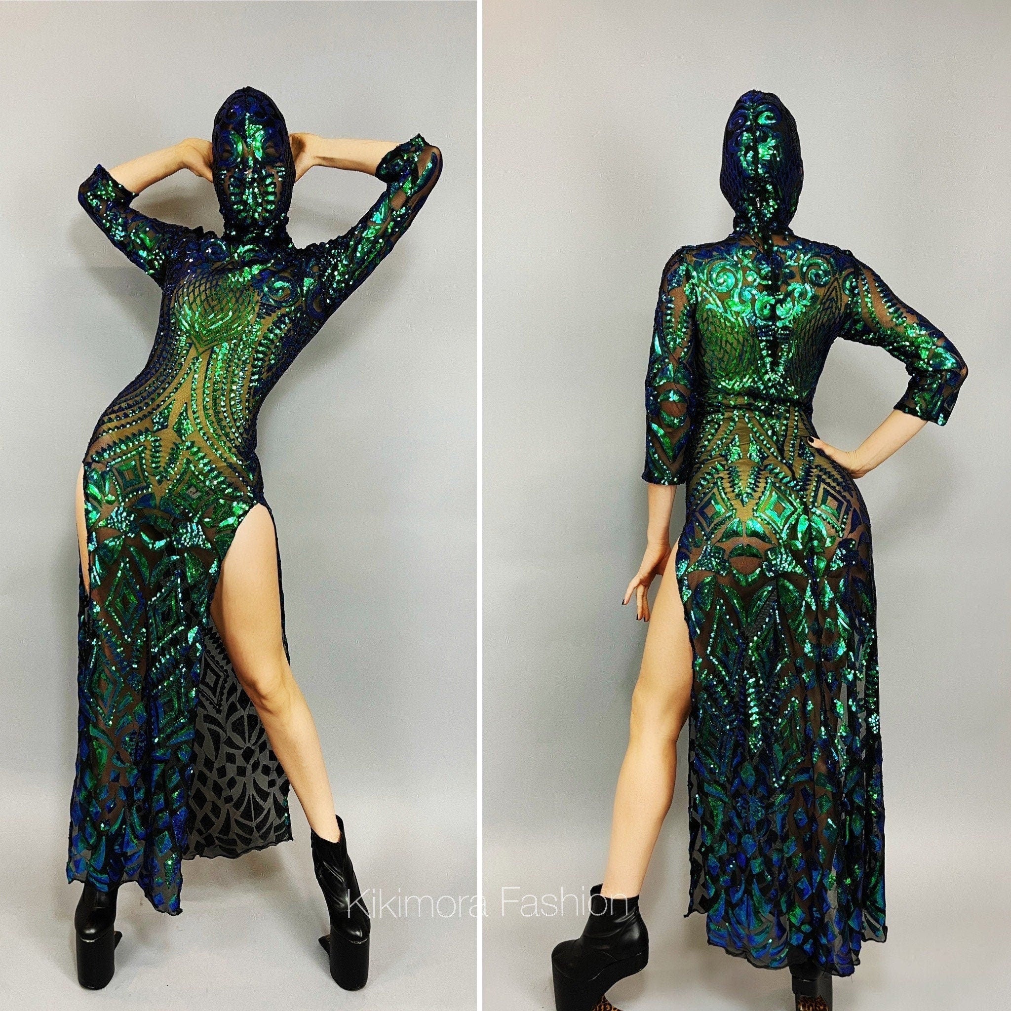 Beautiful Sequins Dress, Festival Fashion, Futuristic Clothing, Alien Headpiece, Trending Now