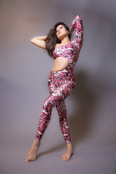 Red Snake-Print Isolated Catsuit, Cutout on Waist, Lycra Jumpsuit