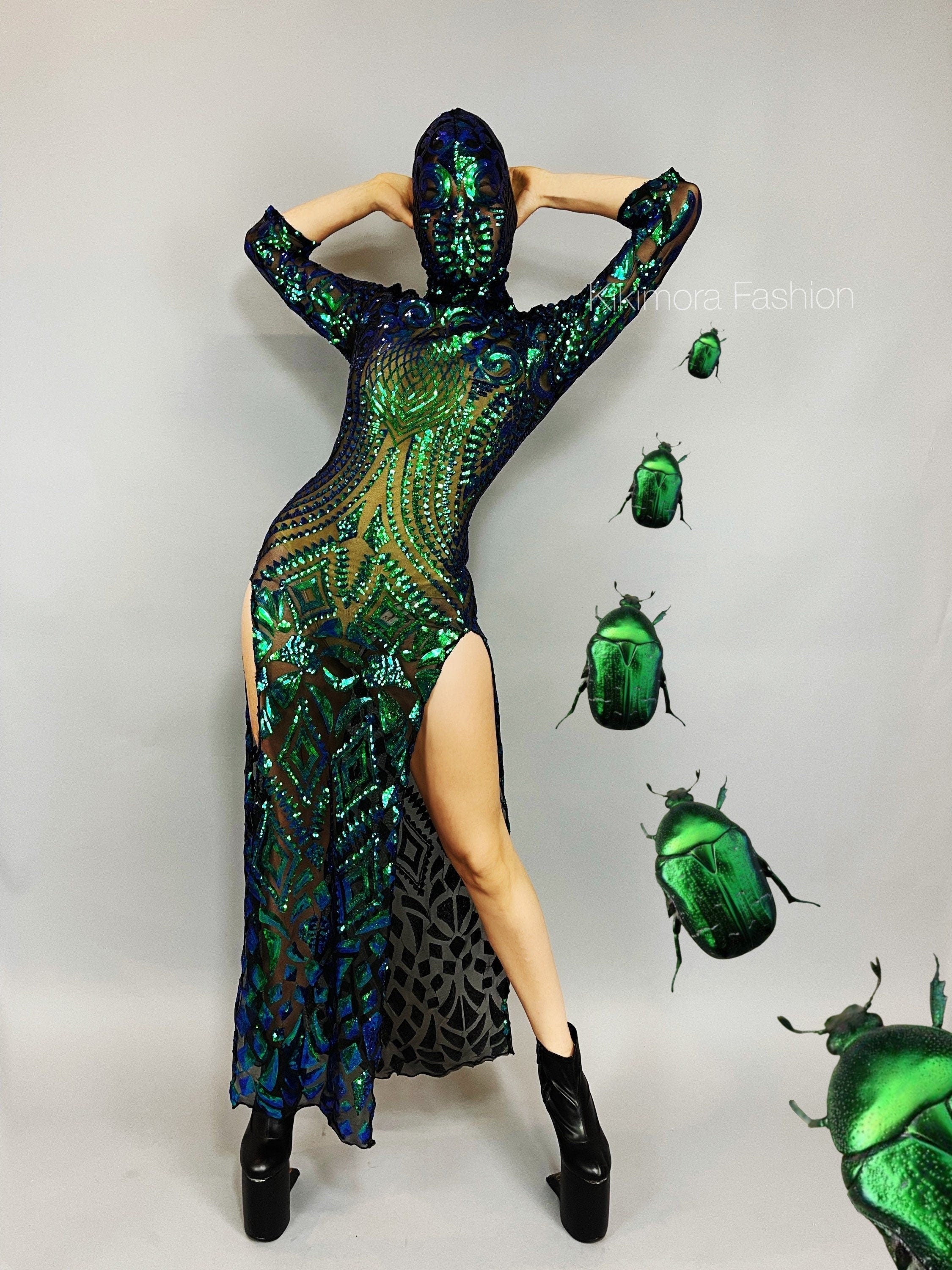Beautiful Sequins Dress, Festival Fashion, Futuristic Clothing, Alien Headpiece, Trending Now