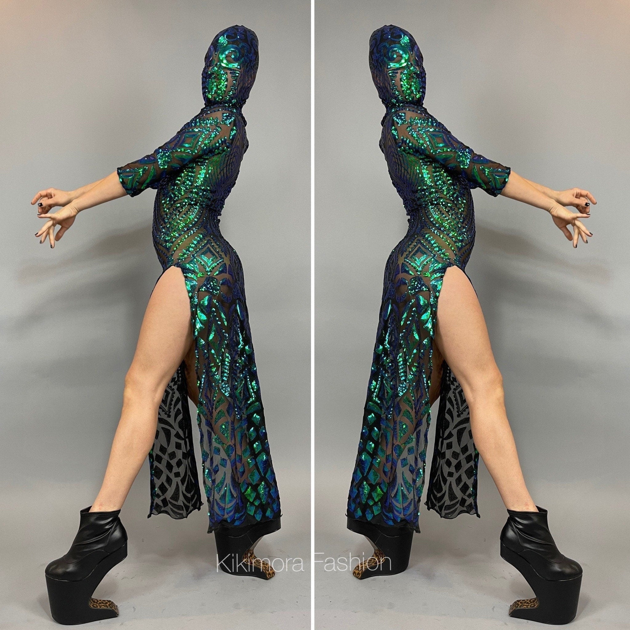 Beautiful Sequins Dress, Festival Fashion, Futuristic Clothing, Alien Headpiece, Trending Now