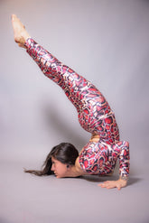 Red Snake-Print Isolated Catsuit, Cutout on Waist, Lycra Jumpsuit