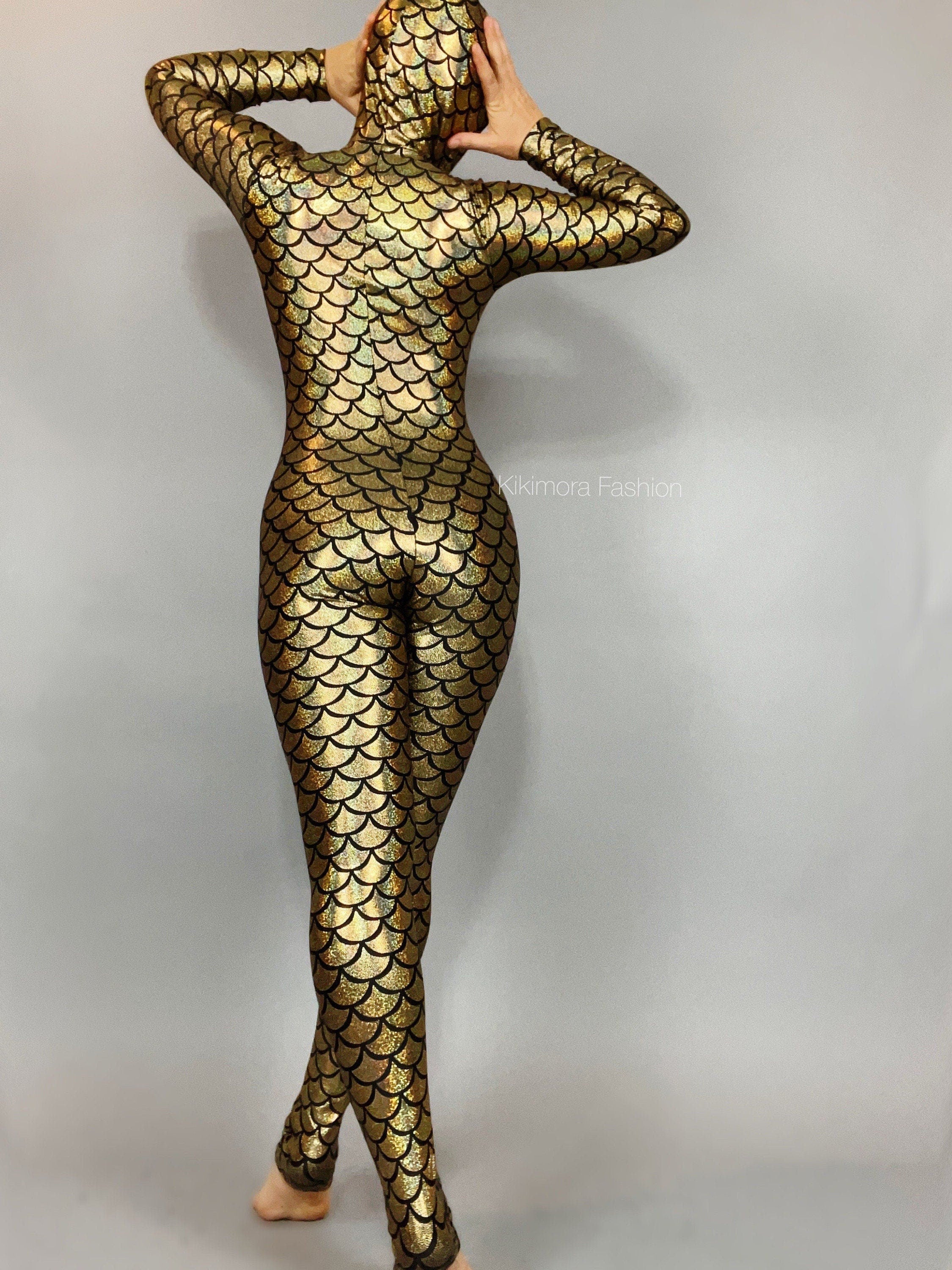 Mermaid Catsuit, Hoodie, Under the Sea Outfit, Bodysuit for Women or Men, Spandex Jumpsuit, Exotic Dancewear