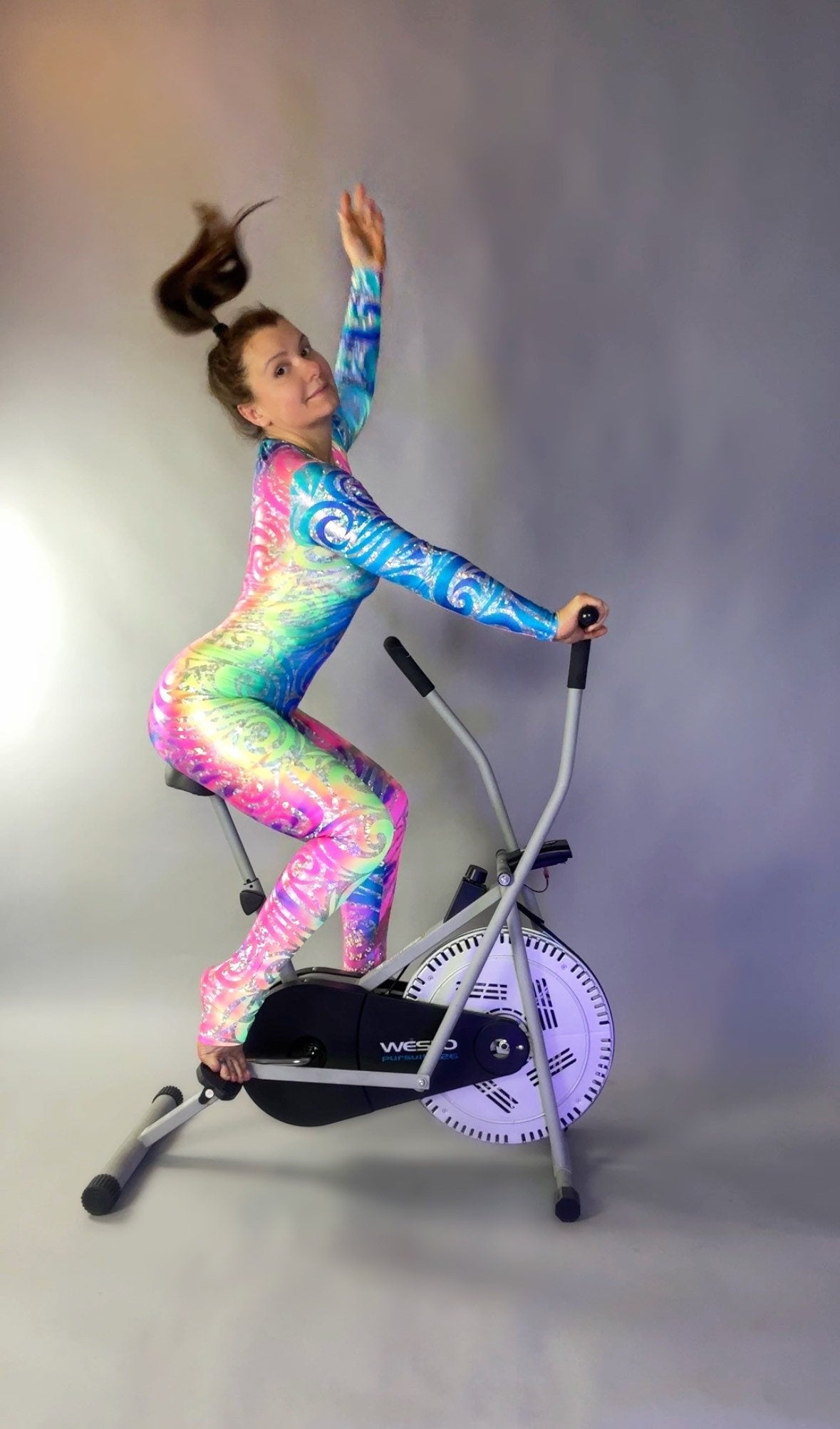 Rainbow Lycra Catsuit, Round Mock Neckline, Long Sleeves