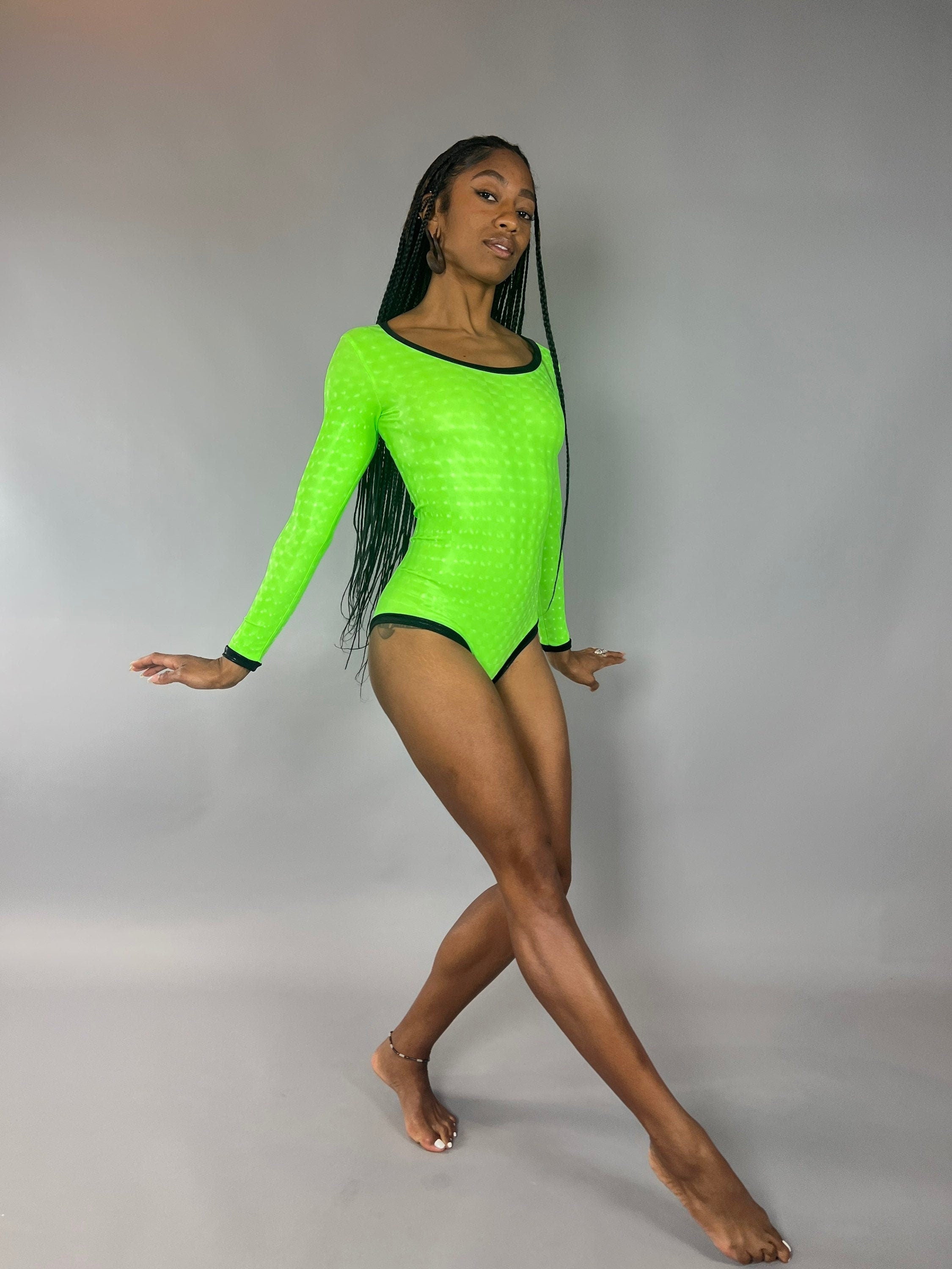 Neon Unisex Leotard, Open Back, Boat Neck, Full Sleeves