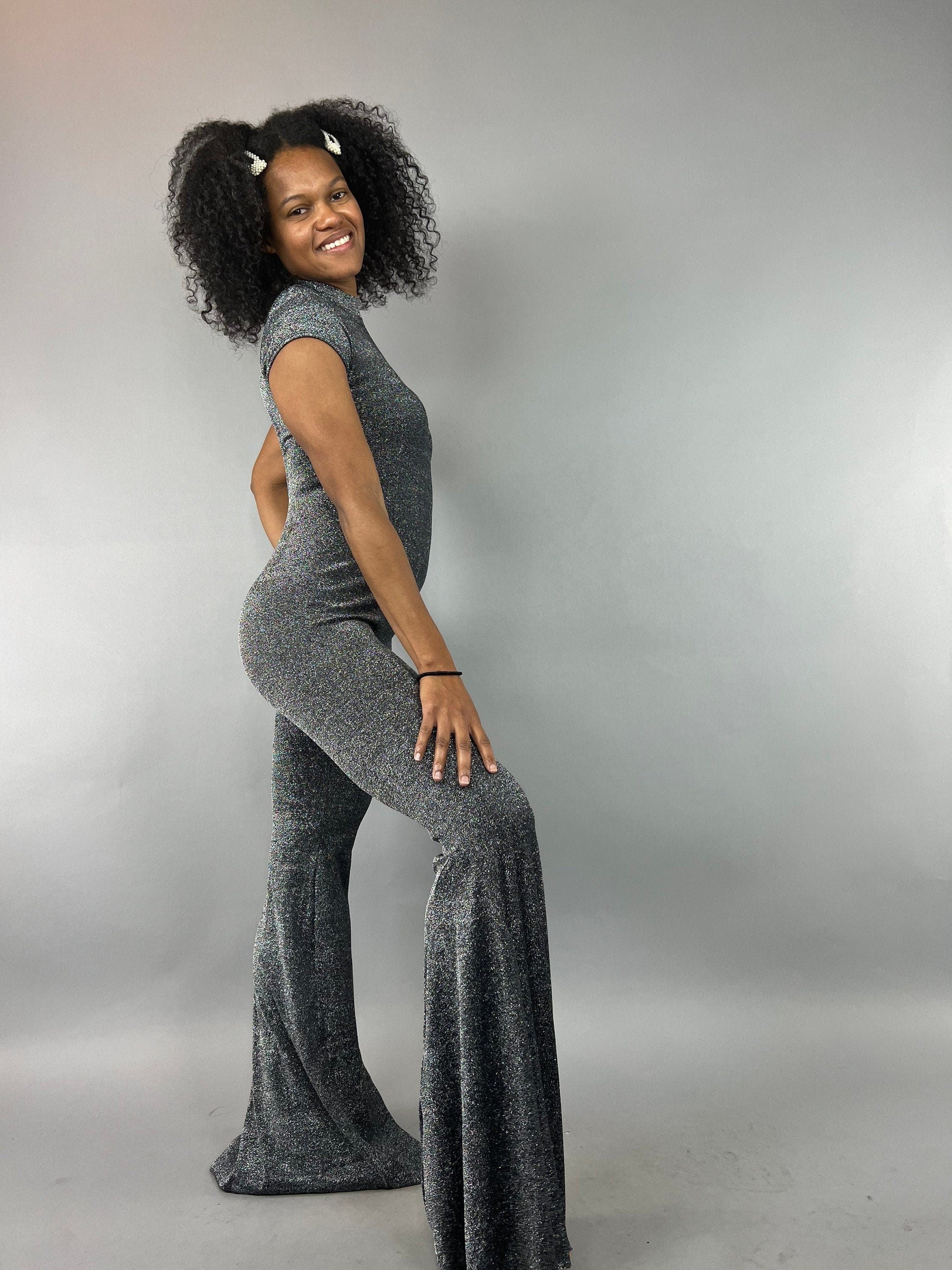 Sparkly Bell Bottom Jumpsuit, Party Outfit, Beautiful Open Back, Trending Now, Dance Teacher Gift, Lycra Jumpsuit