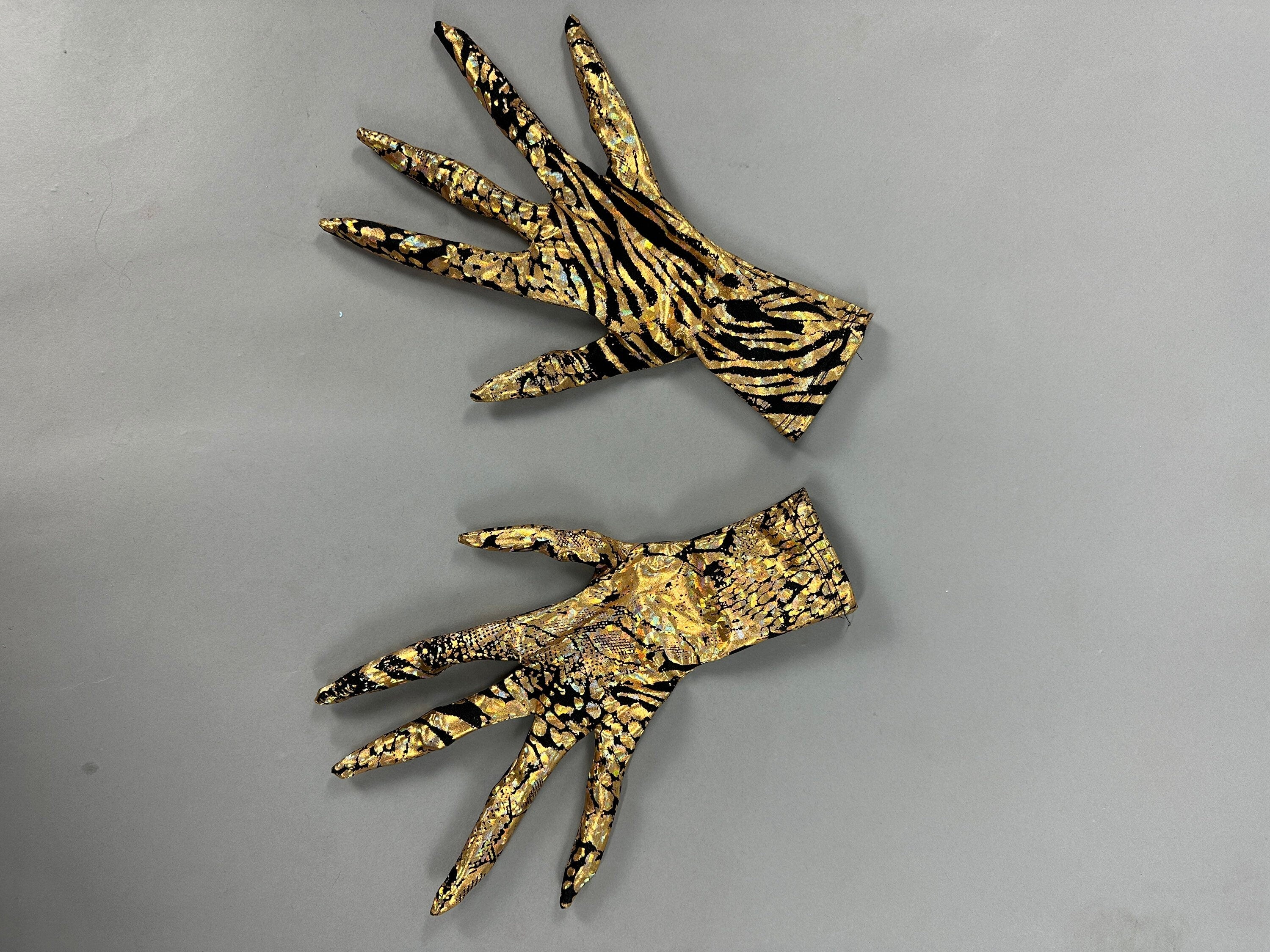 Gold & Black Gazelle Creature Costume, Full Sleeve Catsuit With Headdress, Gloves, Socks