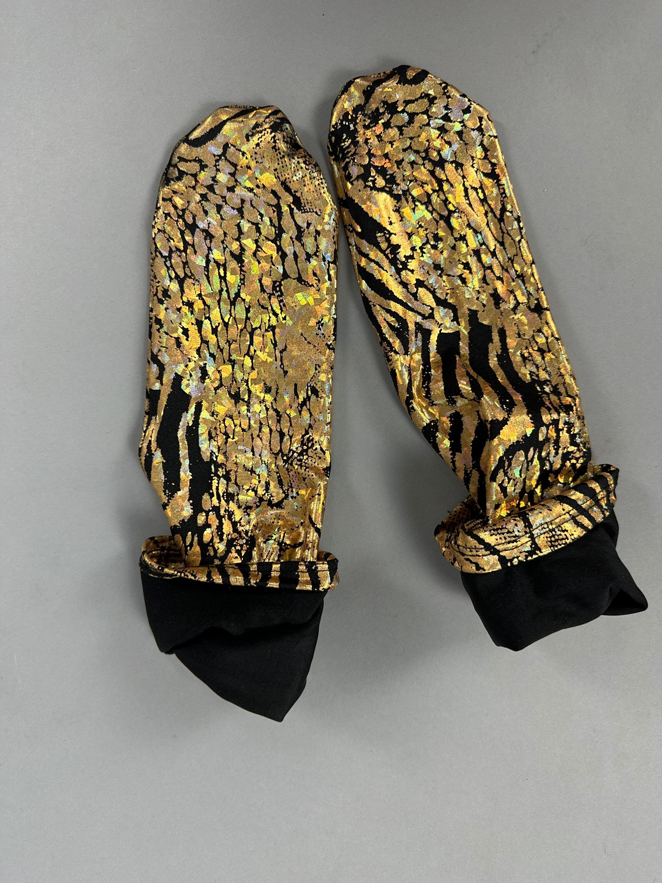 Gold & Black Gazelle Creature Costume, Full Sleeve Catsuit With Headdress, Gloves, Socks