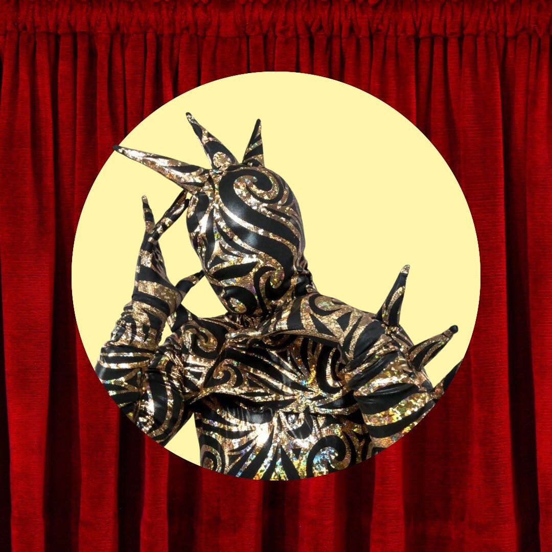 Alien Full Body Costume Set, Turtleneck Catsuit, Spiked Accessories, Open-Eye Headpiece