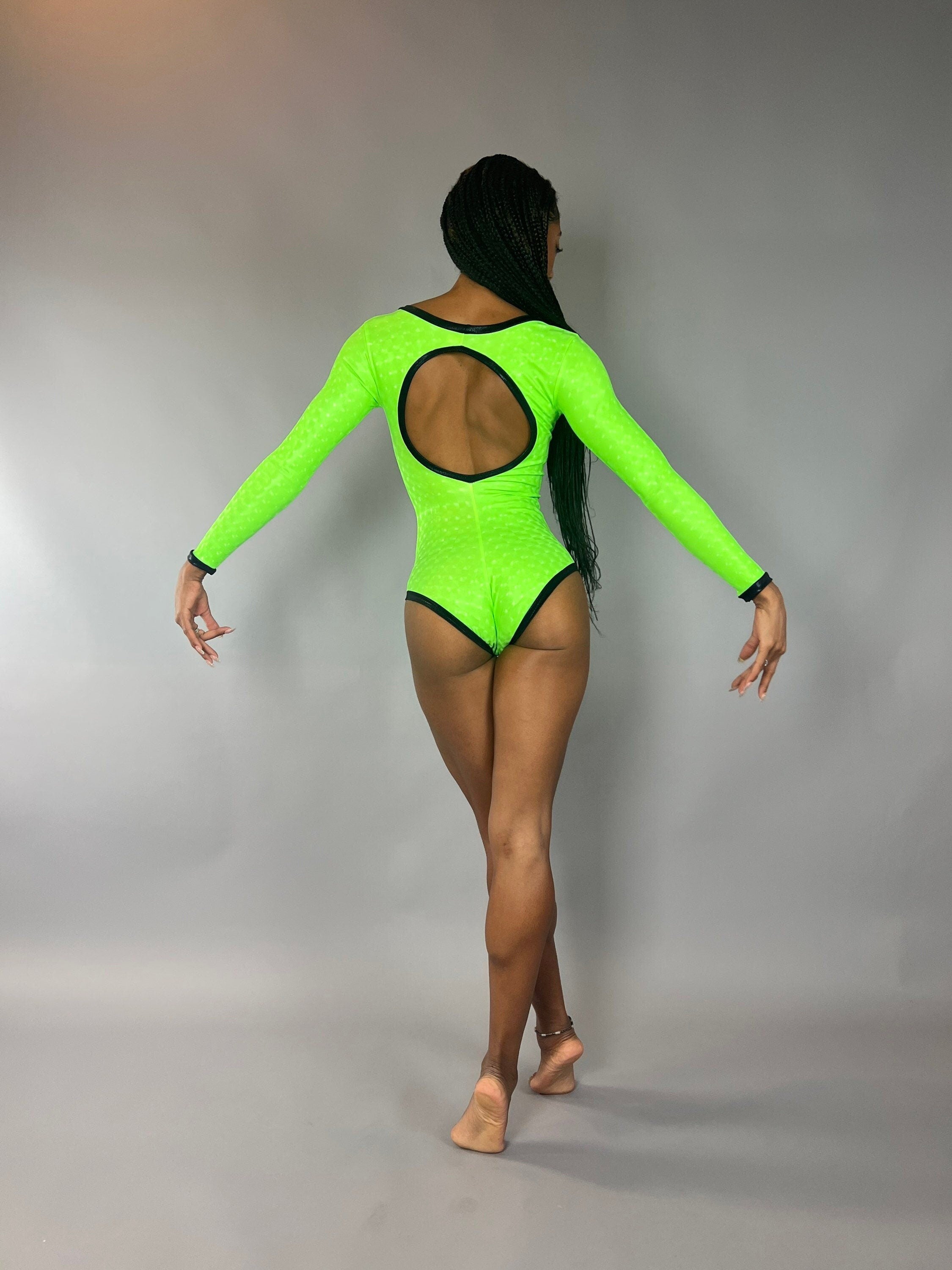 Neon Unisex Leotard, Open Back, Boat Neck, Full Sleeves