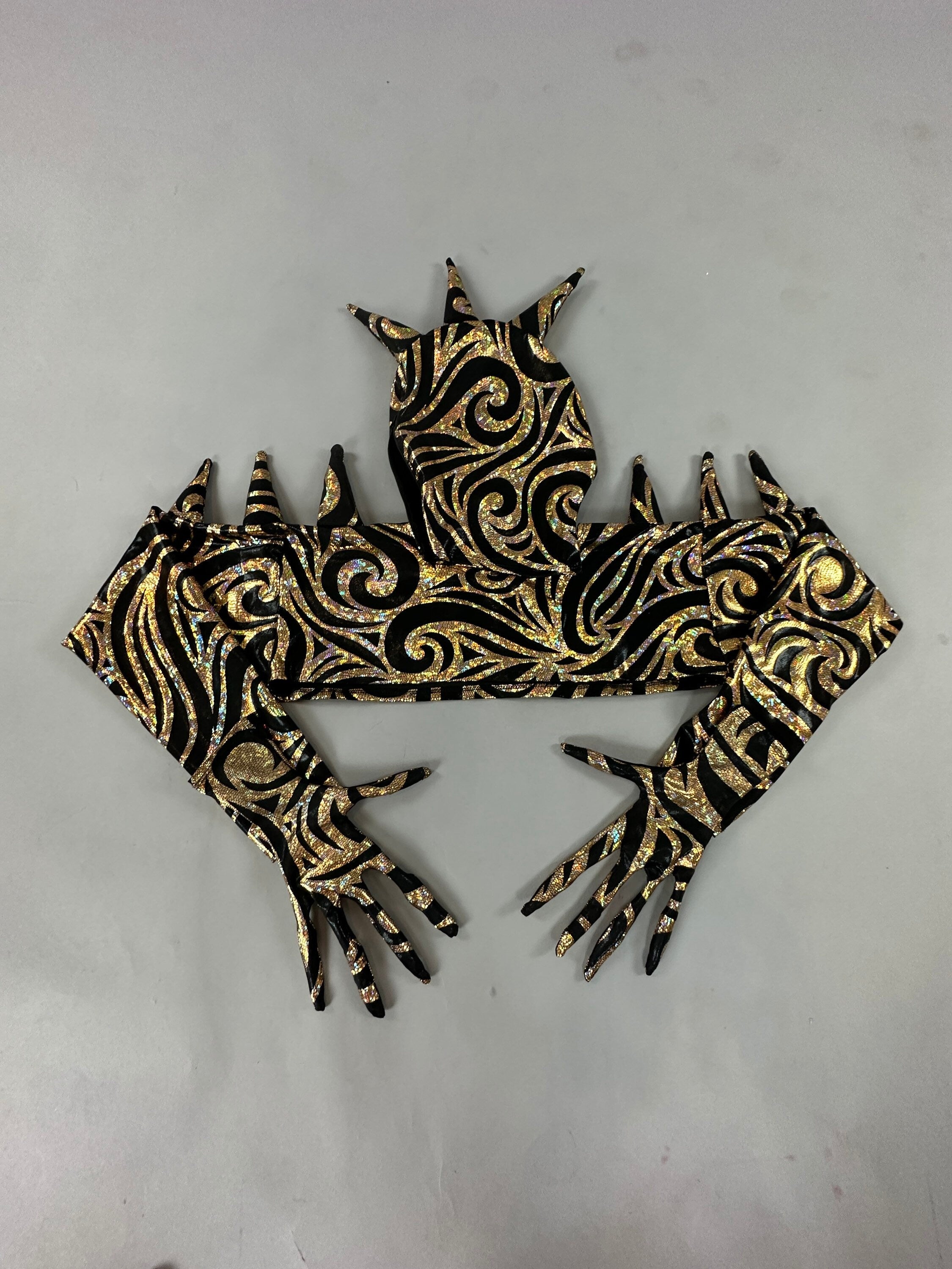 Alien Full Body Costume Set, Turtleneck Catsuit, Spiked Accessories, Open-Eye Headpiece