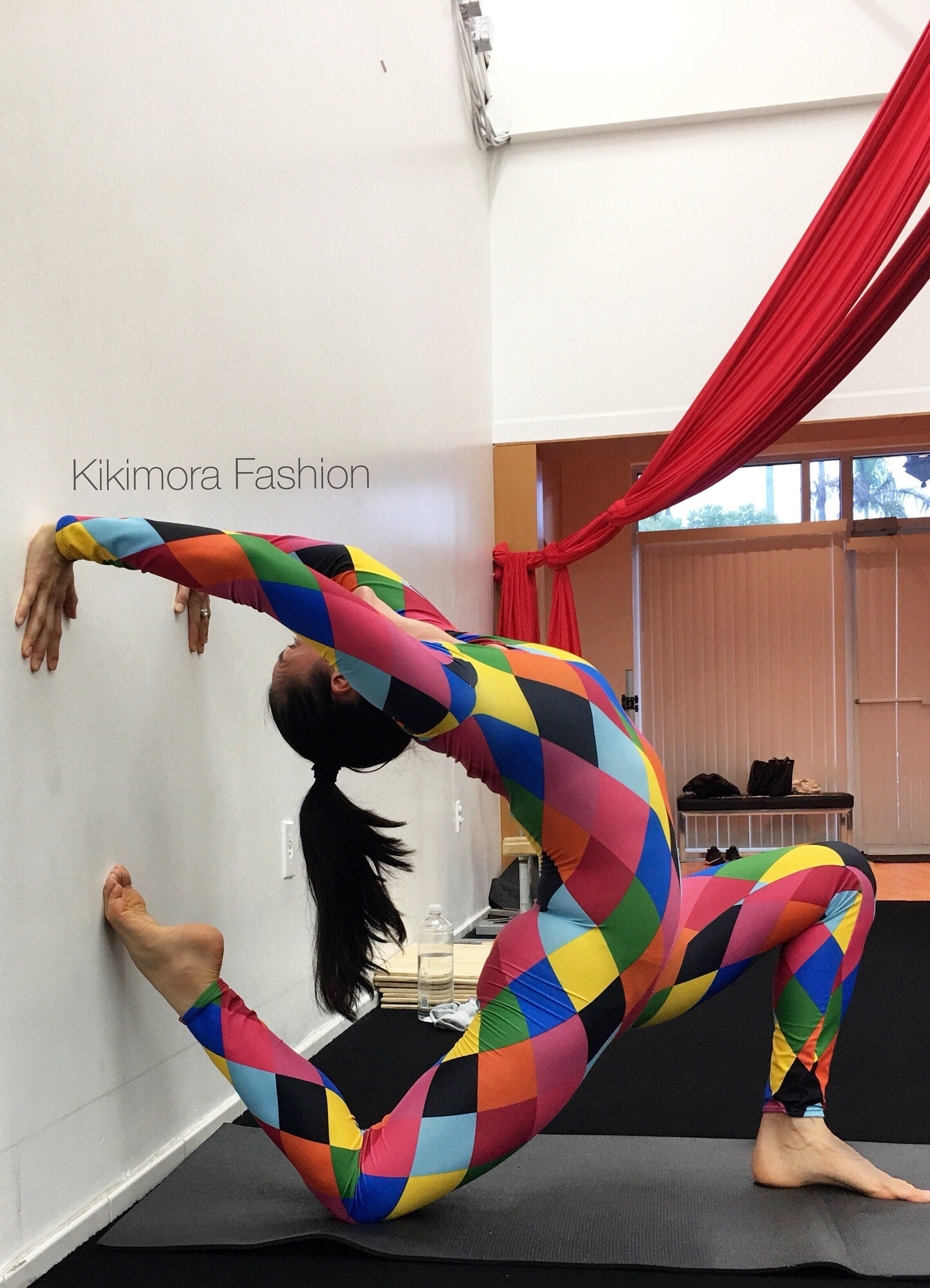 Multicolor Catsuit, Harlequin Costume, Full Sleeves, Scoop Neck