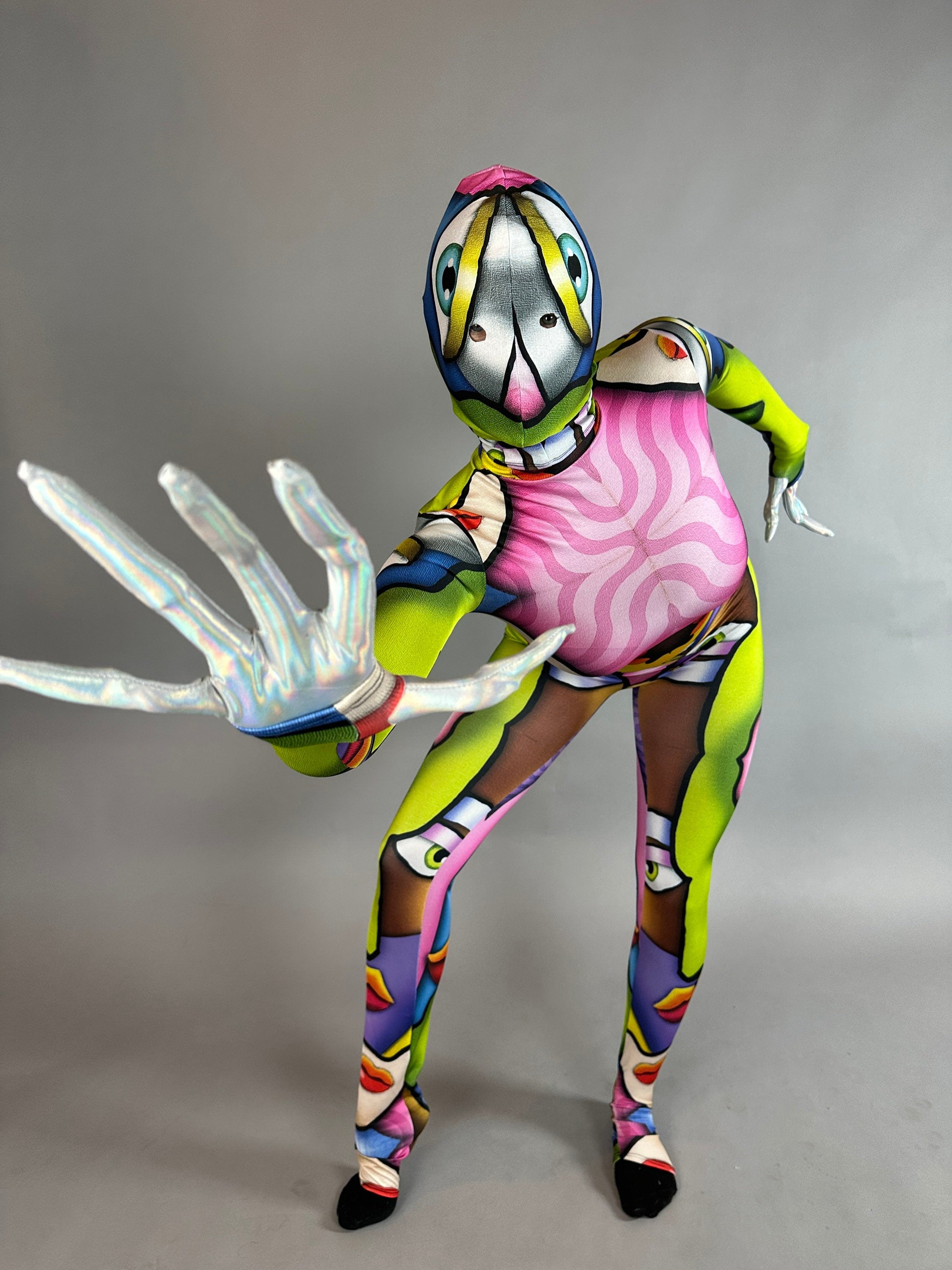 Artistic Picasso-Inspired Bodysuit: Unisex Dance Costume for Gymnasts, Aerialists & Rave Enthusiasts