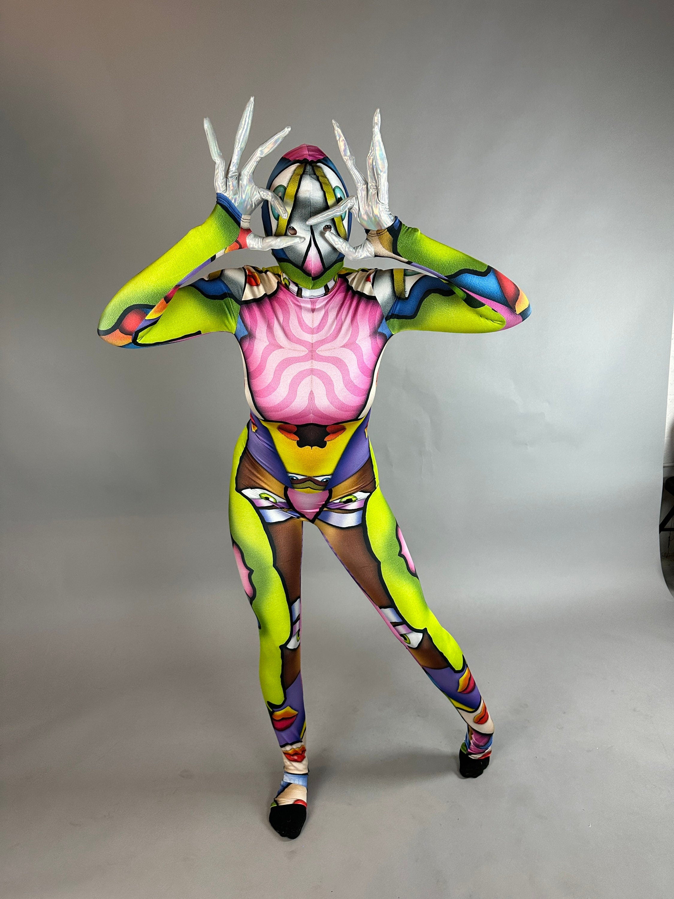 Artistic Picasso-Inspired Bodysuit: Unisex Dance Costume for Gymnasts, Aerialists & Rave Enthusiasts