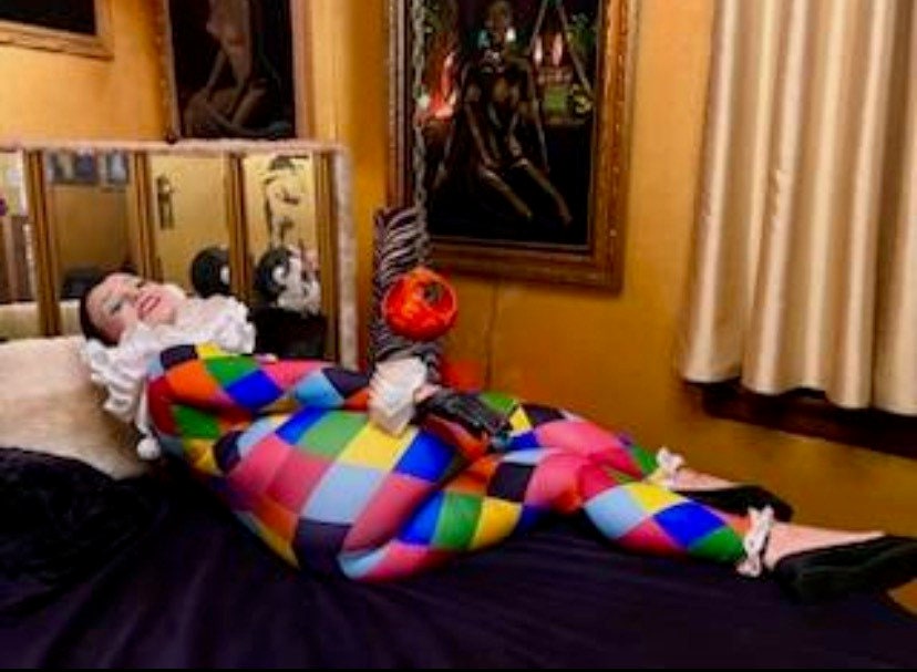 Multicolor Catsuit, Harlequin Costume, Full Sleeves, Scoop Neck