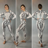 Black and White Sequin Catsuit, Scoop Neck, Full Sleeves