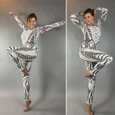 Black and White Sequin Catsuit, Scoop Neck, Full Sleeves