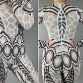 Black and White Sequin Catsuit, Scoop Neck, Full Sleeves