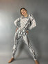 Black and White Sequin Catsuit, Scoop Neck, Full Sleeves