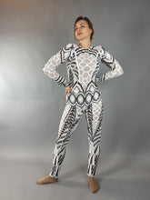 Black and White Sequin Catsuit, Scoop Neck, Full Sleeves