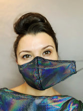 Beautiful Black Iridescent Face Mask, Breathing Mask, Reusable Shiny Velvet, HEPA Filter