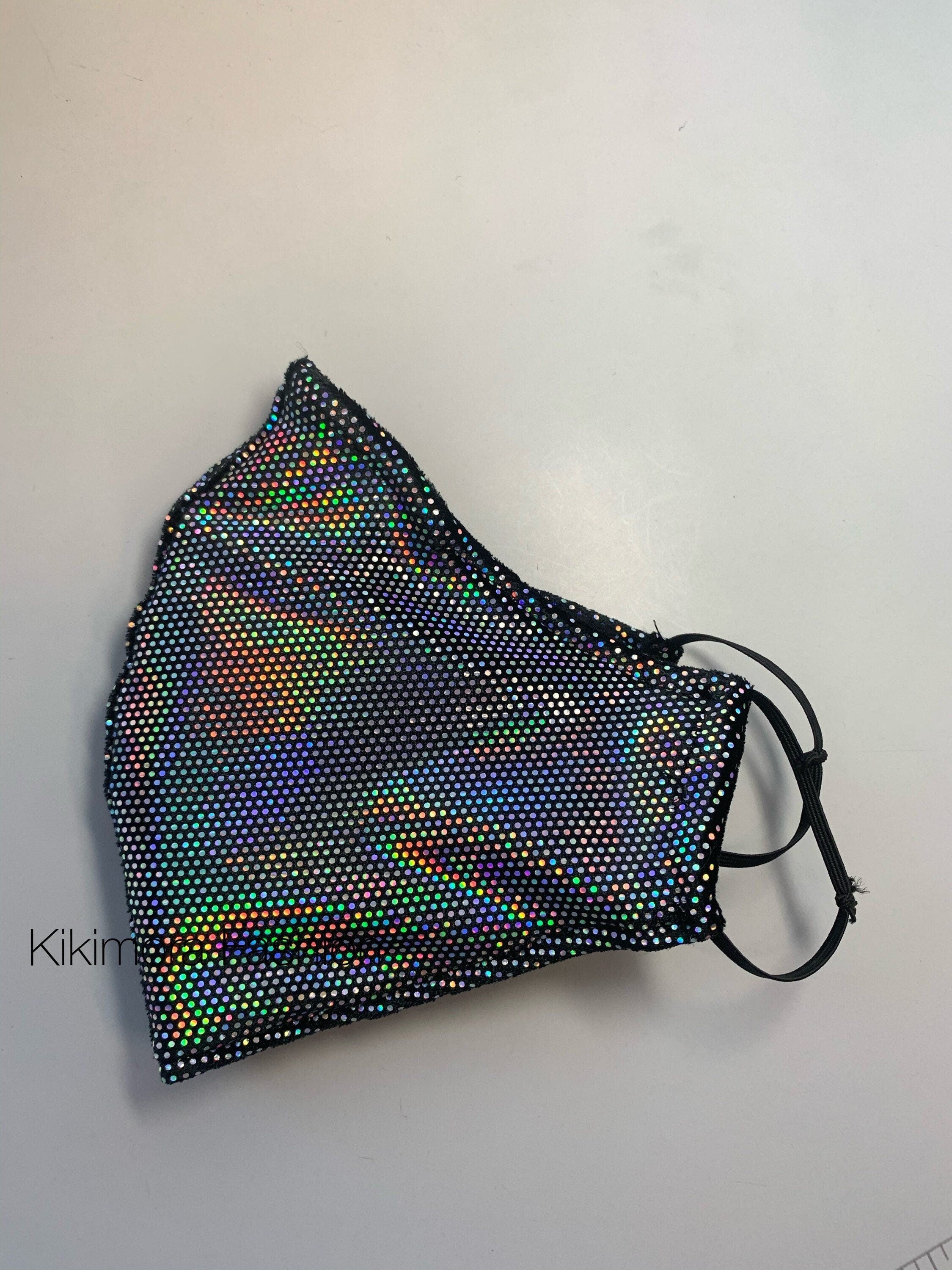 Beautiful Black Iridescent Face Mask, Breathing Mask, Reusable Shiny Velvet, HEPA Filter