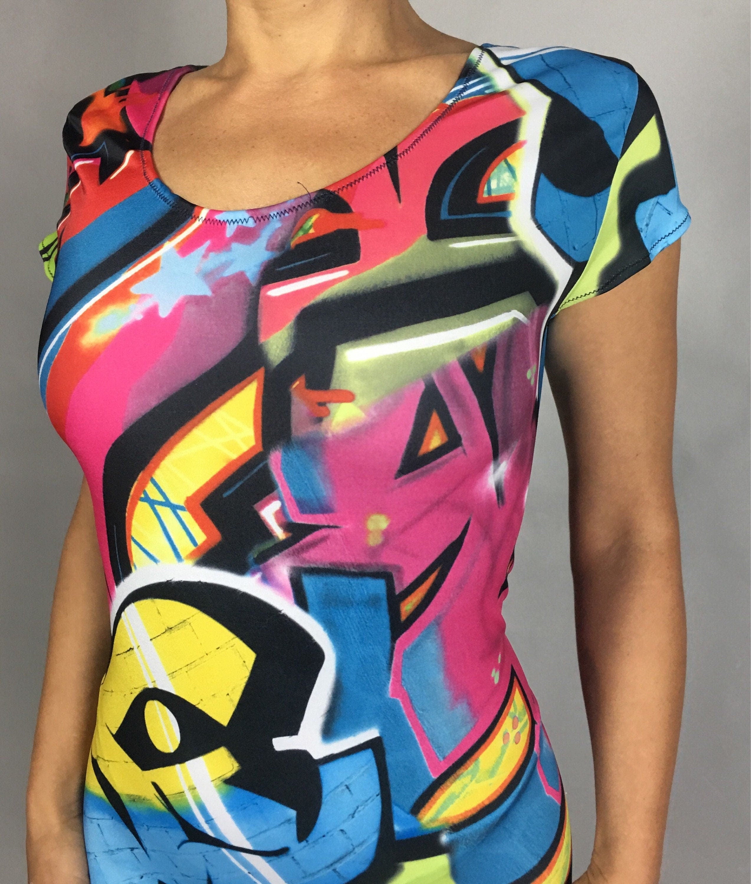 Bodysuit for Women or Men, Street Style Graffiti Print Jumpsuit, Modern Costume for Dancers, Aerialists, Gymnast