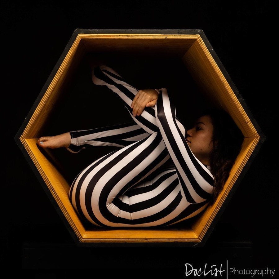 Exotic Stripe Dance Bodysuit for Gymnastics and Circus Parties