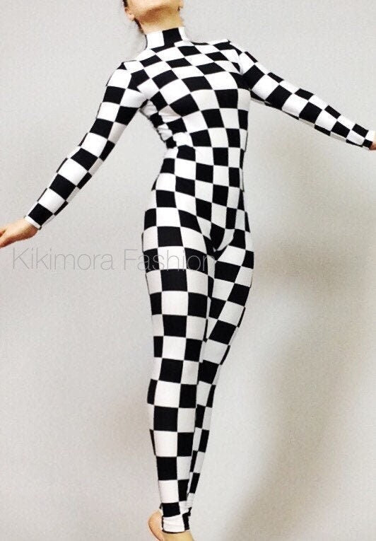 Checkers Print, Catsuit Costume, Exotic Dancewear, Neon Glow, Circus Outfit, Trending Now
