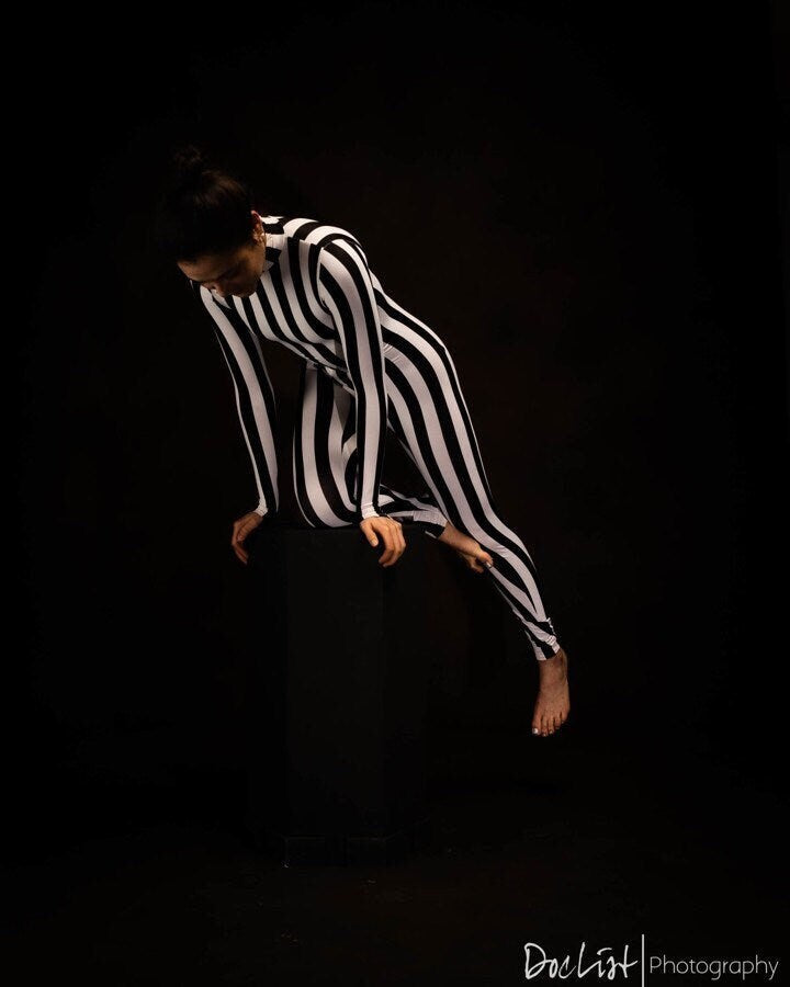 Exotic Stripe Dance Bodysuit for Gymnastics and Circus Parties