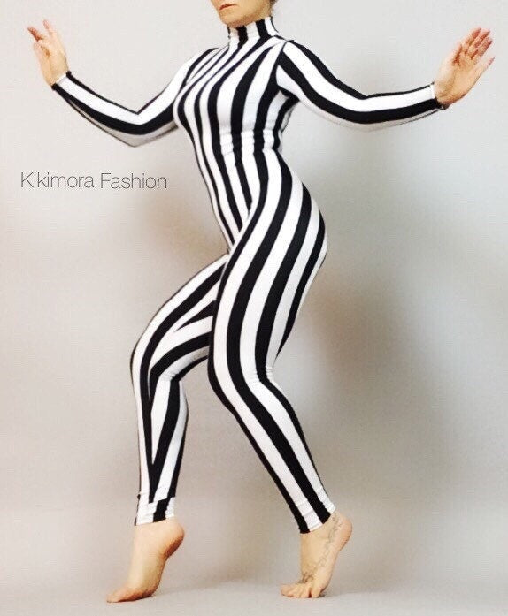 Exotic Stripe Dance Bodysuit for Gymnastics and Circus Parties