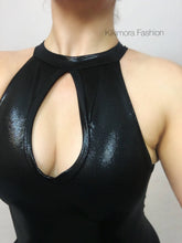 Black Open Back Catsuit, Halterneck, Sleeveless