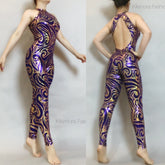 Black Open Back Catsuit, Halterneck, Sleeveless