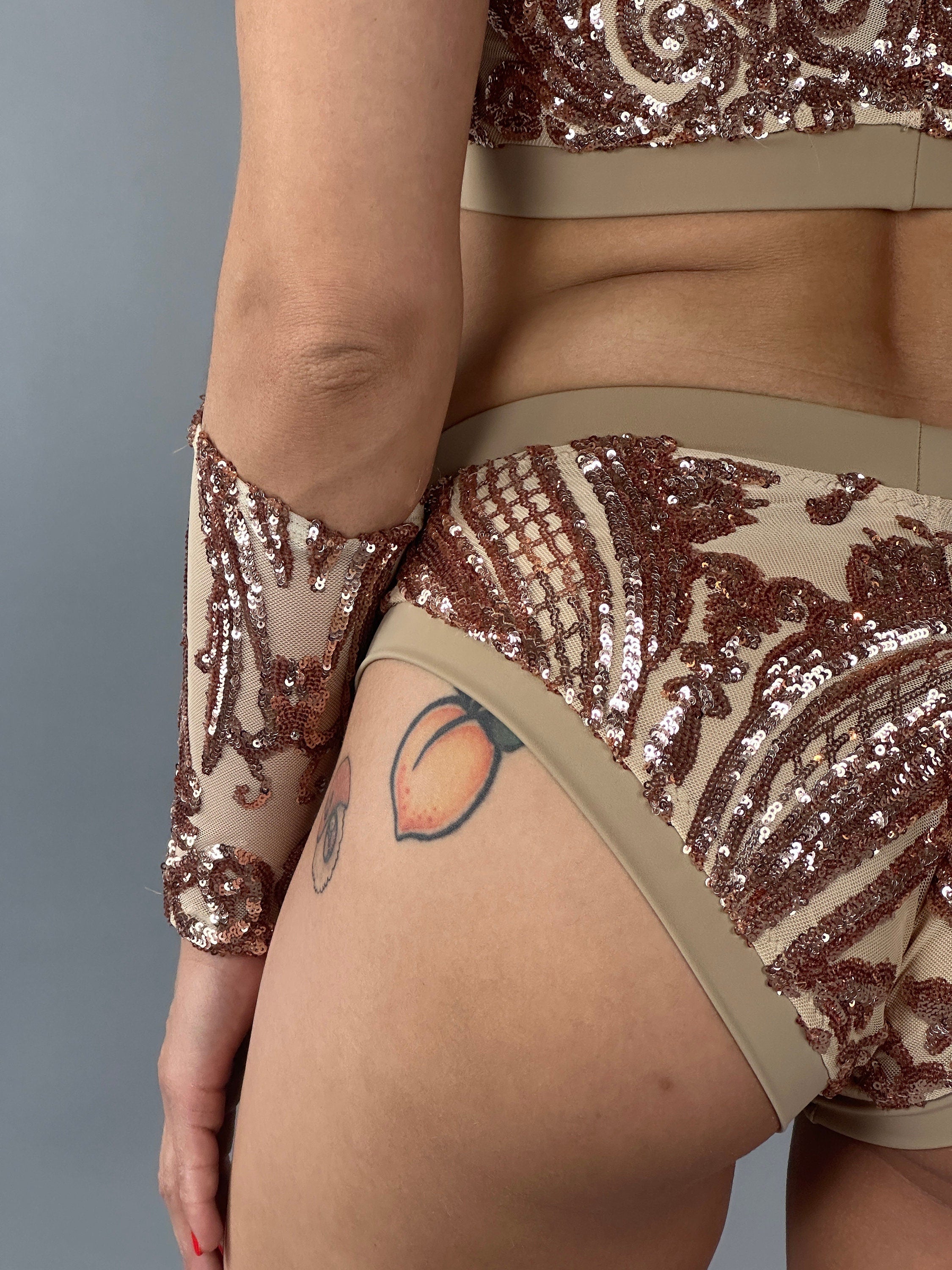 Sequin Crop Top and Bottom Set, Halterneck Crop Top, Shorts, Handcuffs