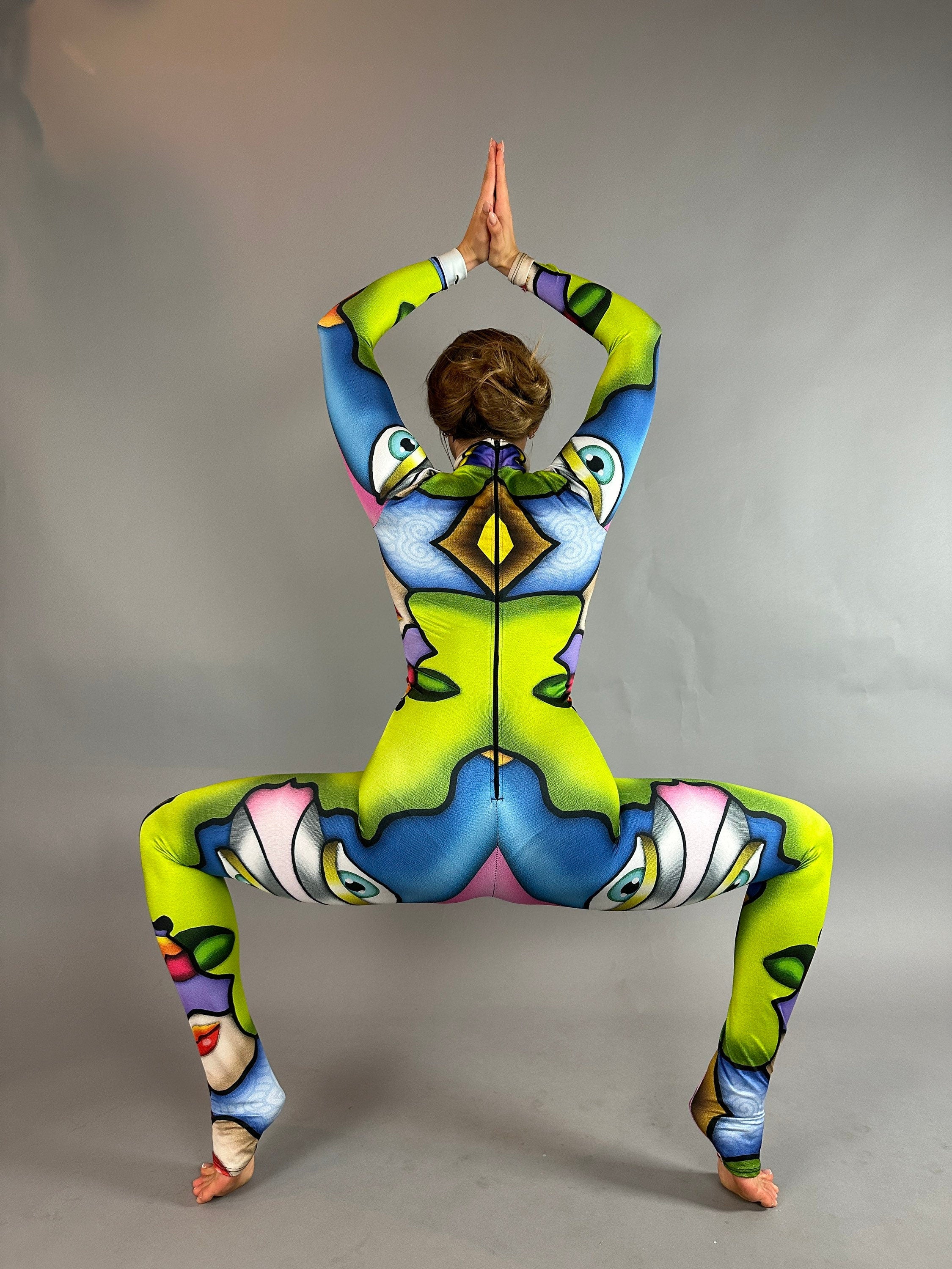 Artistic Picasso-Inspired Bodysuit: Unisex Dance Costume for Gymnasts, Aerialists & Rave Enthusiasts