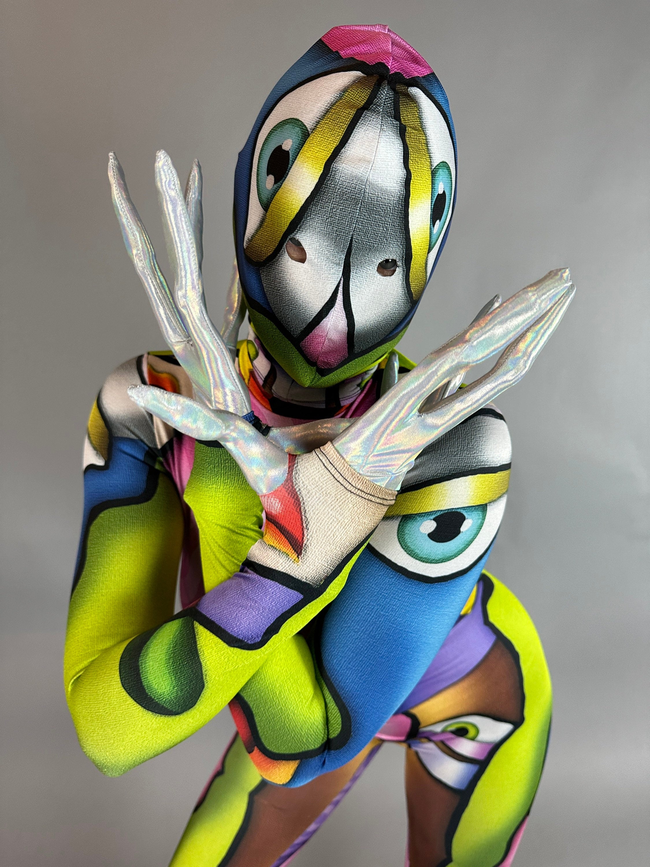 Artistic Picasso-Inspired Bodysuit: Unisex Dance Costume for Gymnasts, Aerialists & Rave Enthusiasts