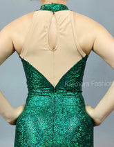 Shiny Green Catsuit, Mesh Jumpsuit, Backless, Halterneck, Sleeveless
