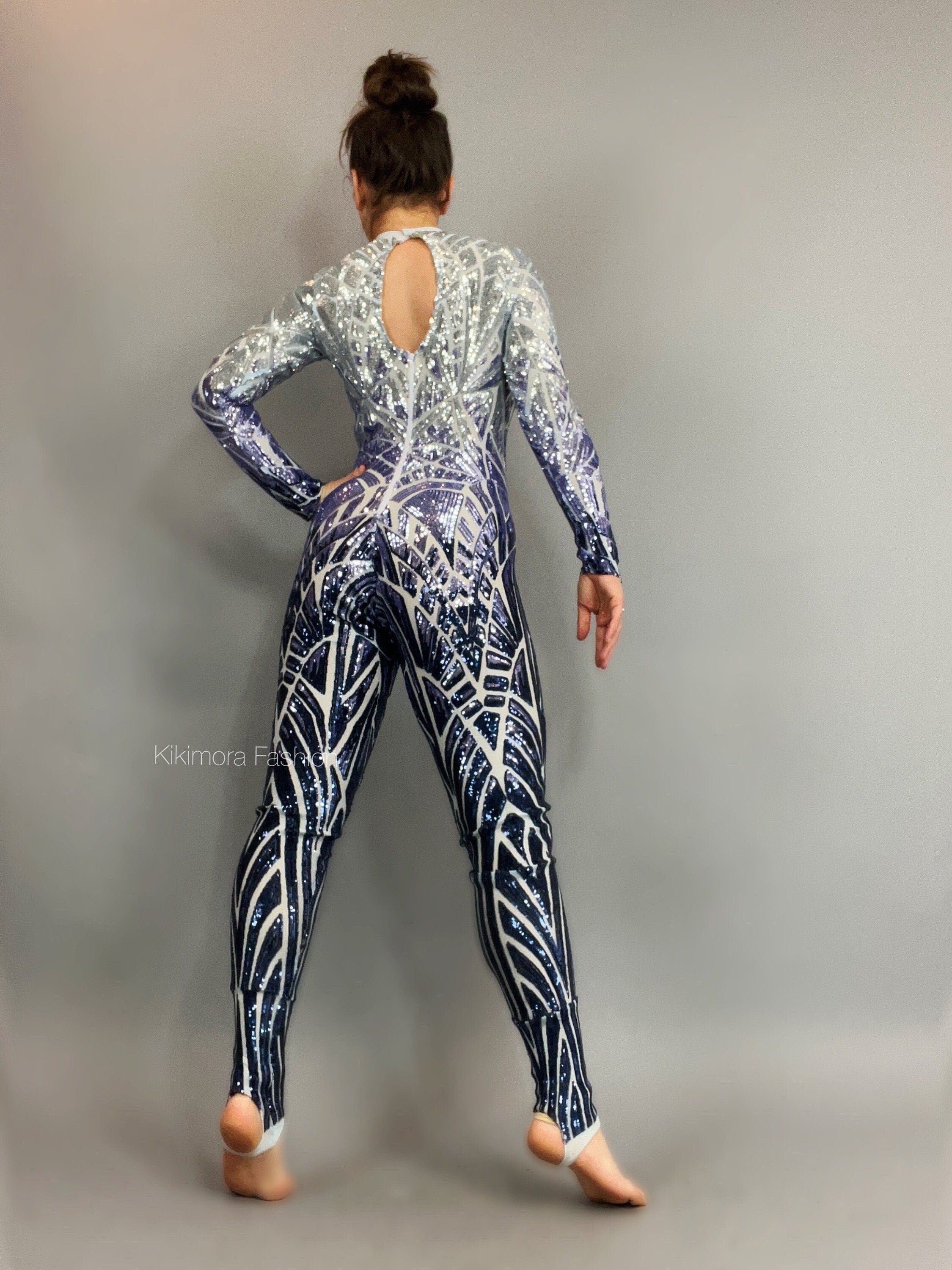 Beautiful Sequin Jumpsuit, Exotic Dance Wear, Gymnastic Costume, Futuristic Fashion, Festival Catsuit, Trending Now
