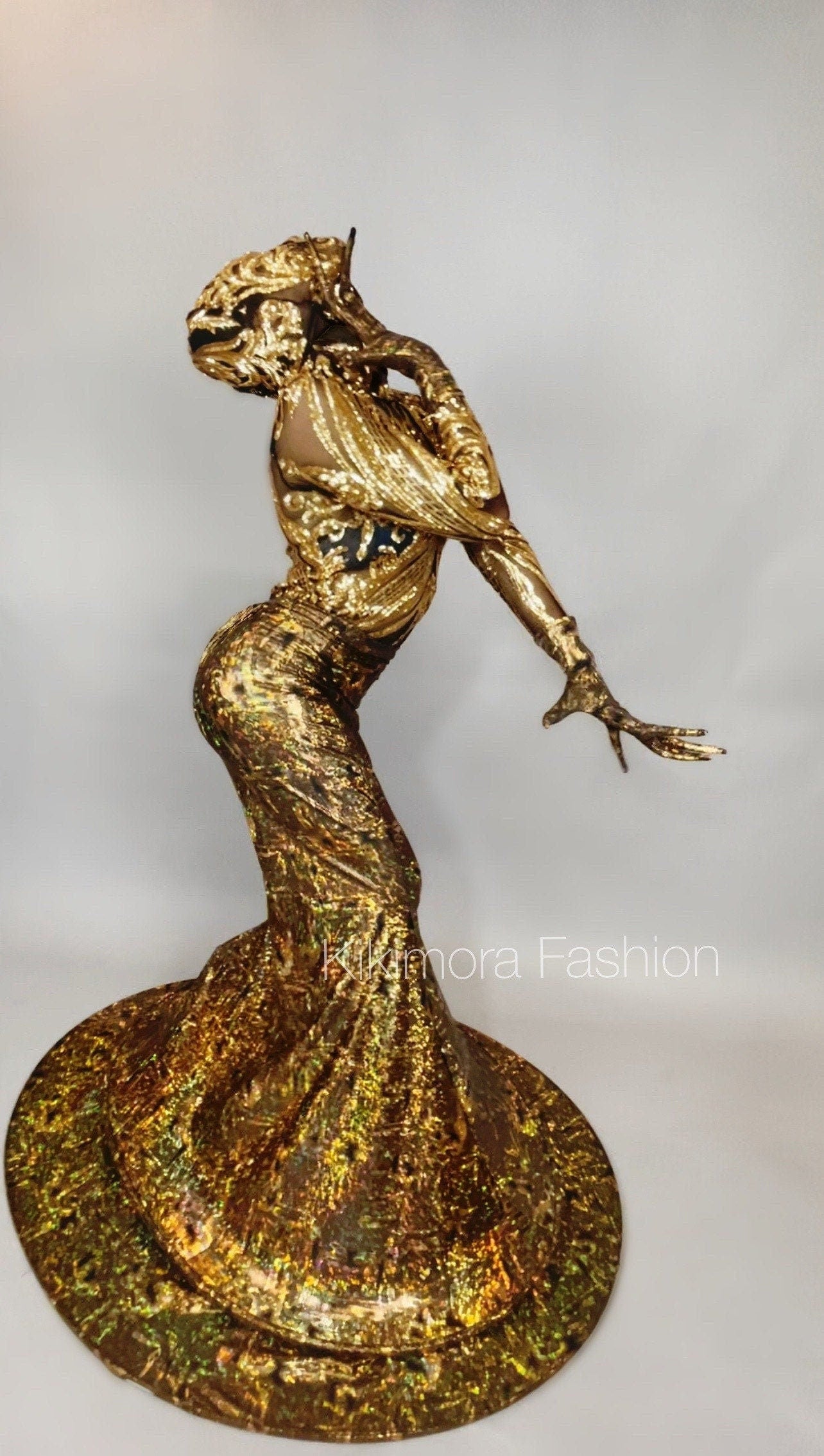 Sequins Catsuit, Headpiece, Gloves, Skirt, Futuristic Clothing, Exotic Dancewear, Circus Party Outfit