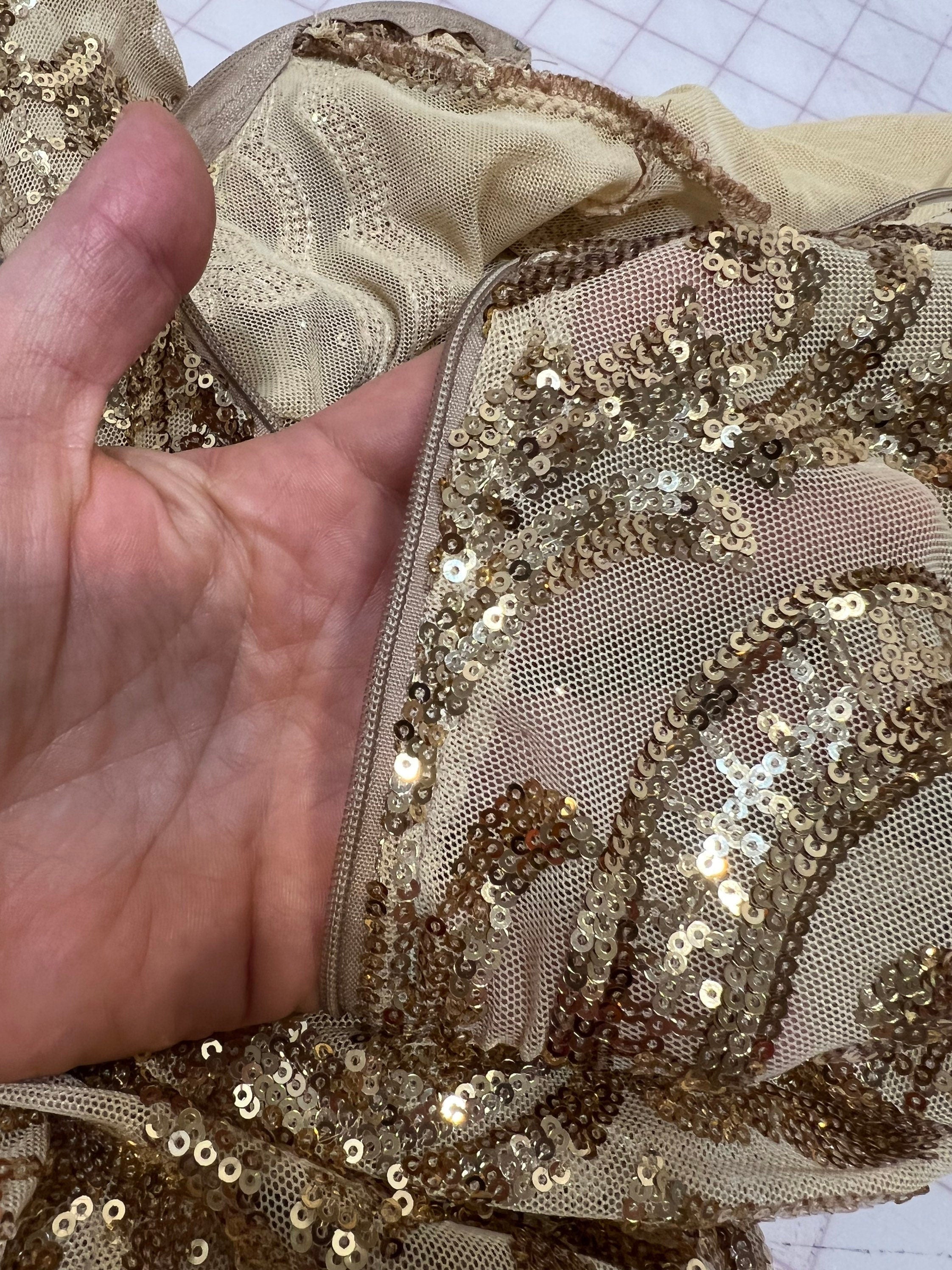 Gold Sequin Catsuit, Gold Fairy Costume, Full Sleeves