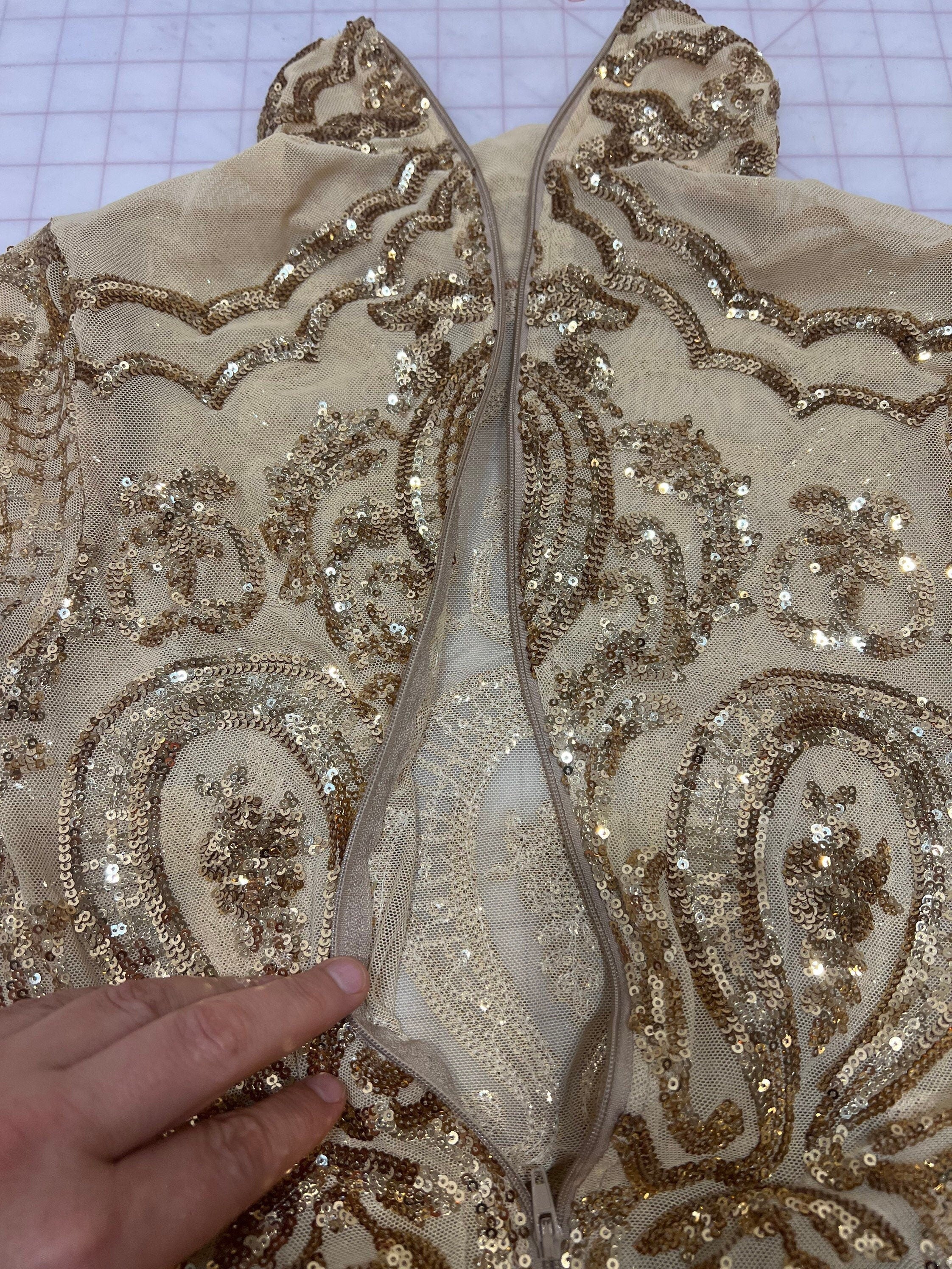 Gold Sequin Catsuit, Gold Fairy Costume, Full Sleeves