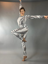 Black and White Sequin Catsuit, Scoop Neck, Full Sleeves