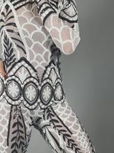 Black and White Sequin Catsuit, Scoop Neck, Full Sleeves