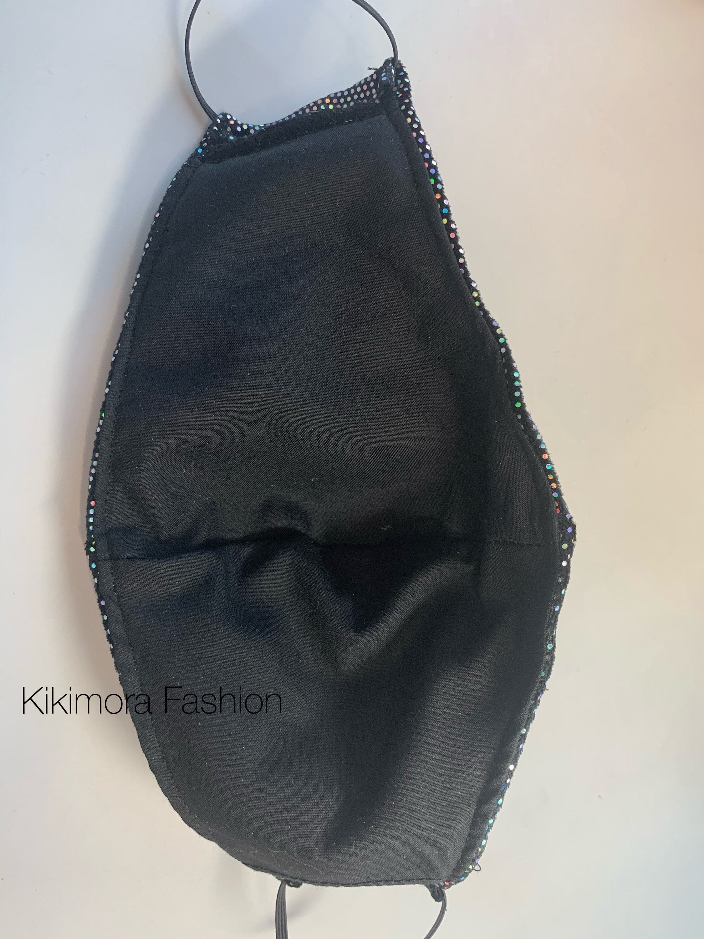 Beautiful Black Iridescent Face Mask, Breathing Mask, Reusable Shiny Velvet, HEPA Filter