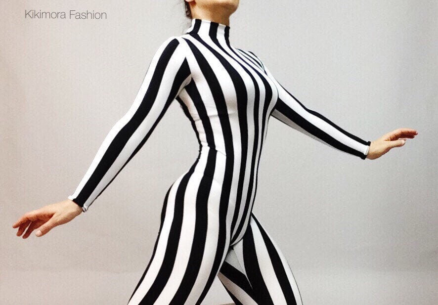 Exotic Stripe Dance Bodysuit for Gymnastics and Circus Parties