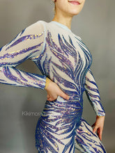 Black and Red Floral Sequins Catsuit, Tear Drop Back Opening, Full Sleeves Jumpsuit