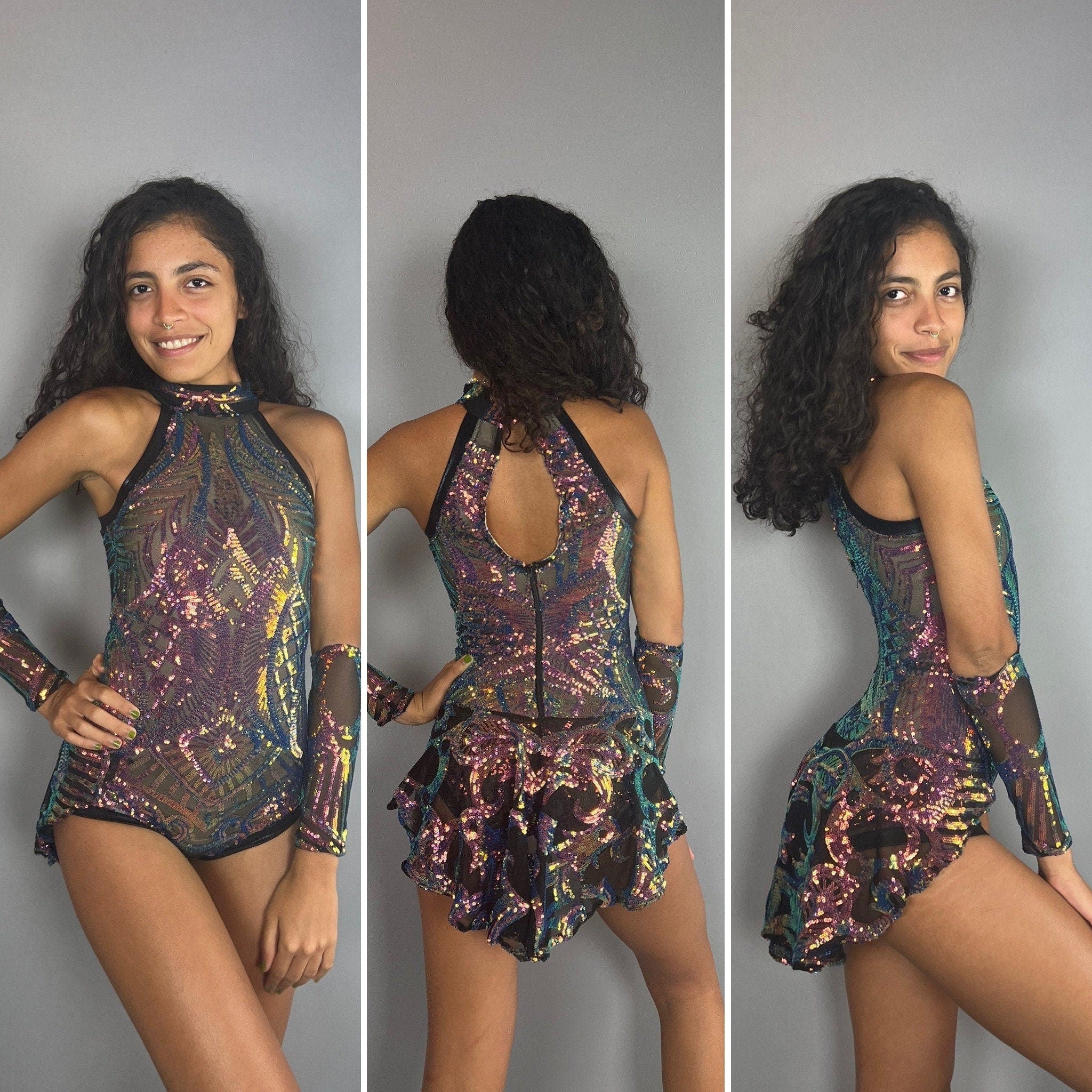 Sequin Leotard, Sheer Bodysuit, Costume for Dancers, Circus Outfit, Aerial Performers, Fire Dancers, Fairy Costume Trending Now