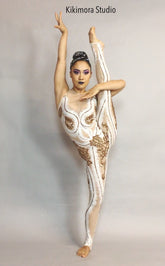 Blue And Gold Sequin Catsuit, Sleeveless, Mock Turtleneck