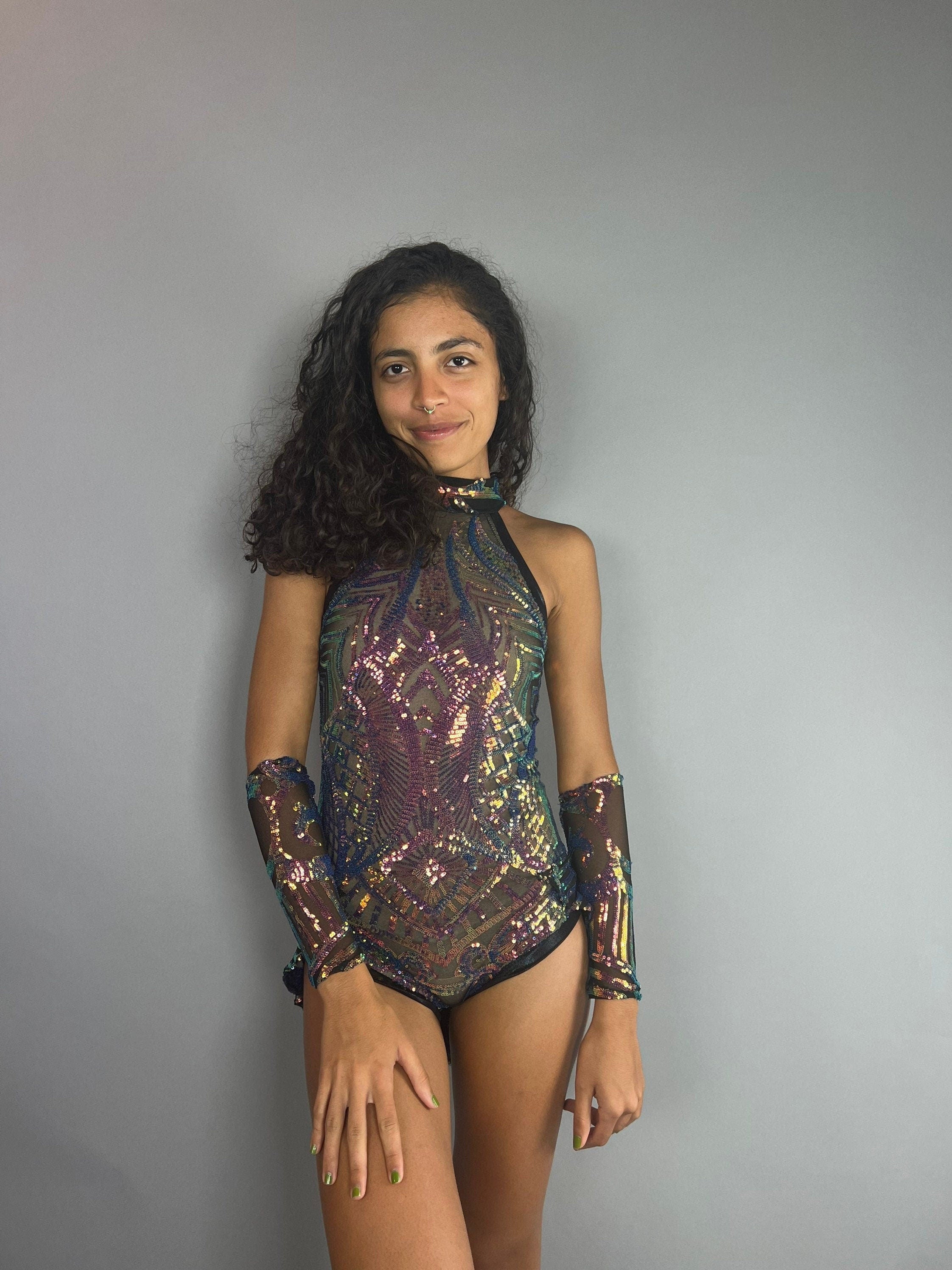 Sequin Leotard, Sheer Bodysuit, Costume for Dancers, Circus Outfit, Aerial Performers, Fire Dancers, Fairy Costume Trending Now