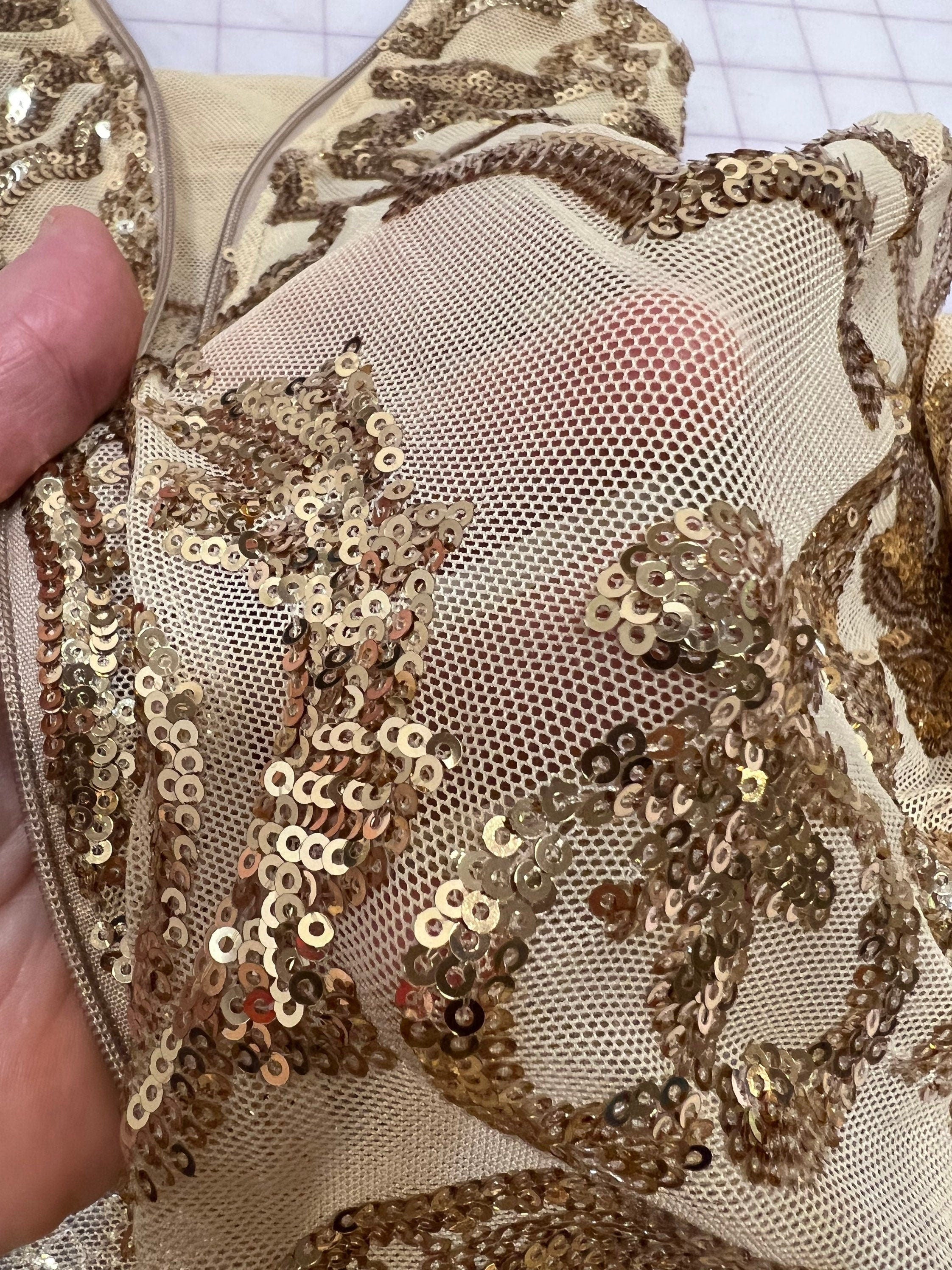 Gold Sequin Catsuit, Gold Fairy Costume, Full Sleeves